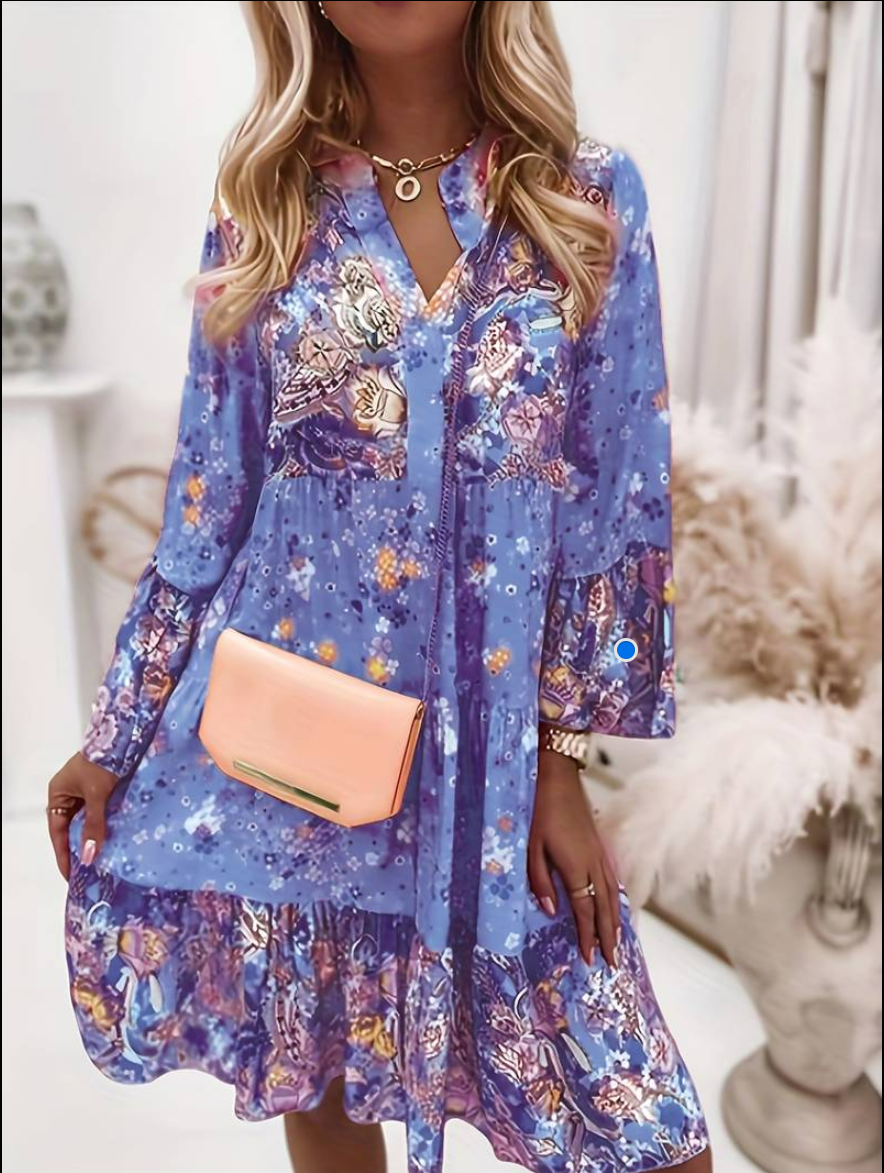 Robe Courte Fleurie à Volants et Col V