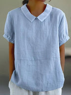 Blouse Unie à Col Replié et Manches Courtes