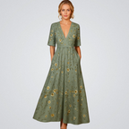 Robe Longue Fleurie Portefeuille à Col V