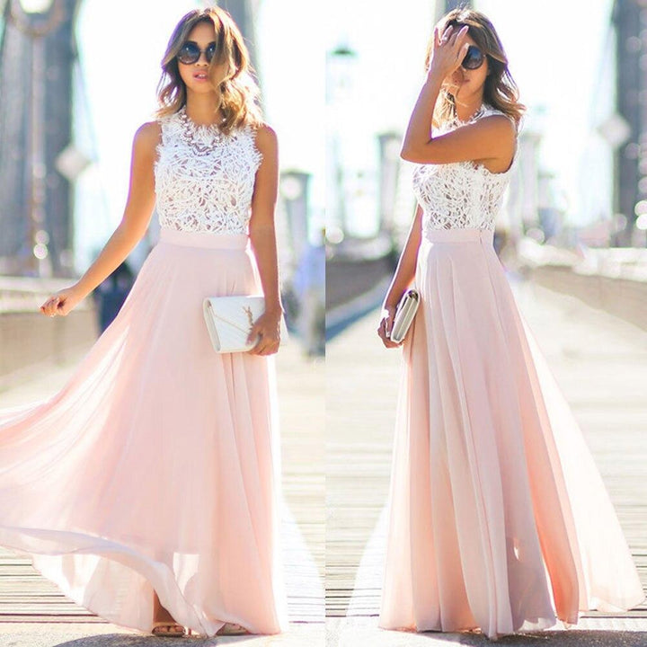 Robe Longue en Mousseline avec Haut en Dentelle Femme