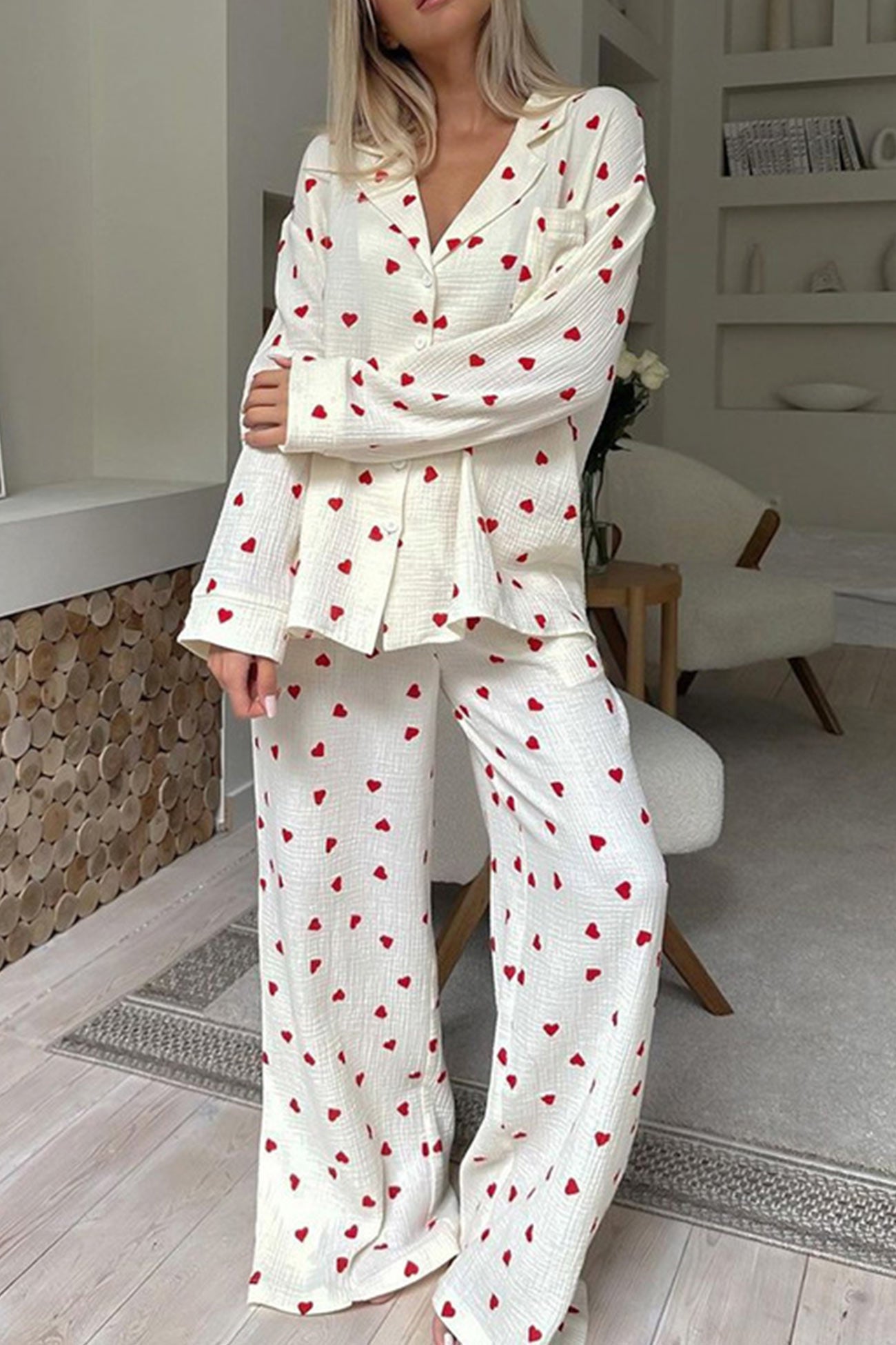 Ensemble Pyjama Imprimé Cœurs Femme