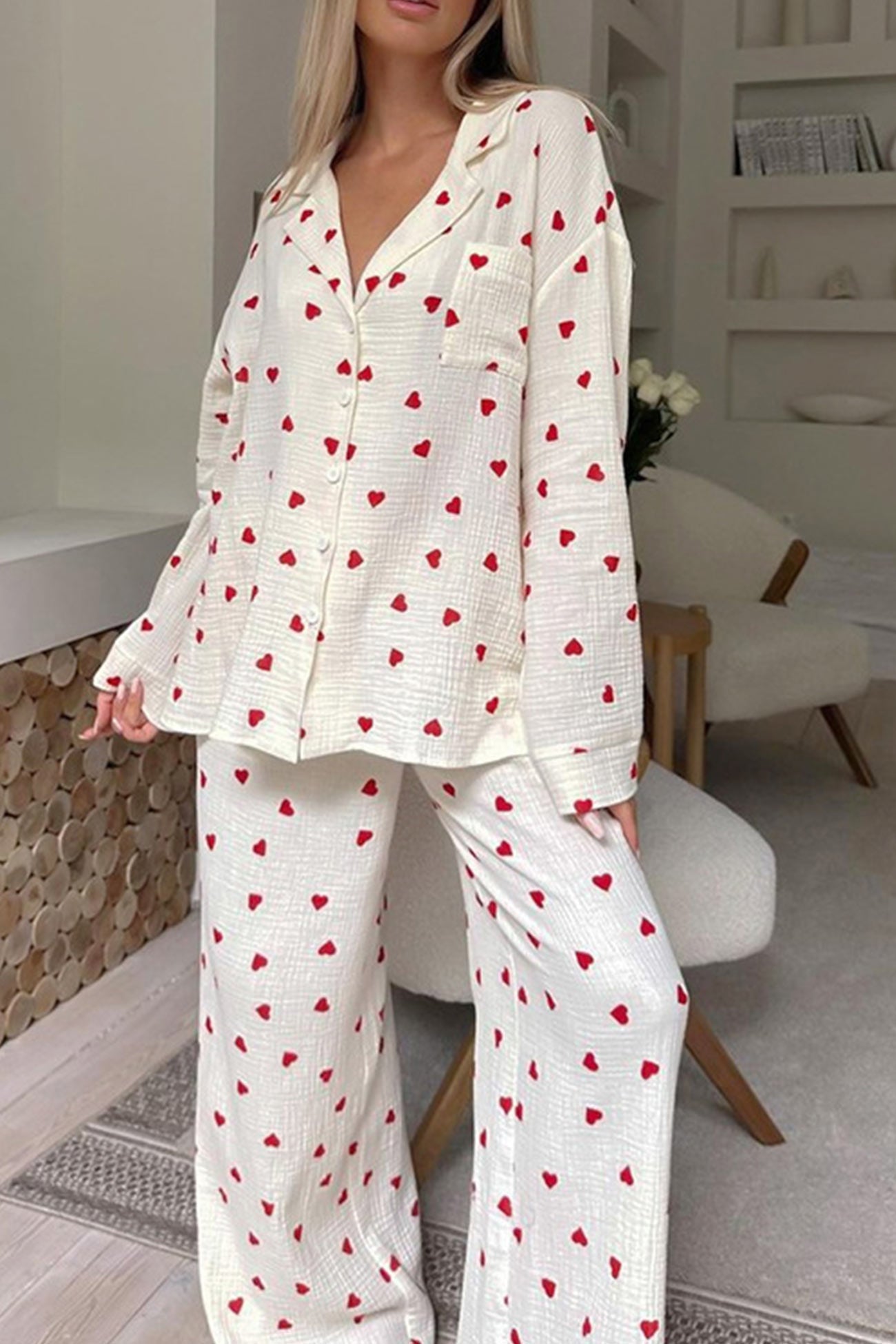 Ensemble Pyjama Imprimé Cœurs Femme