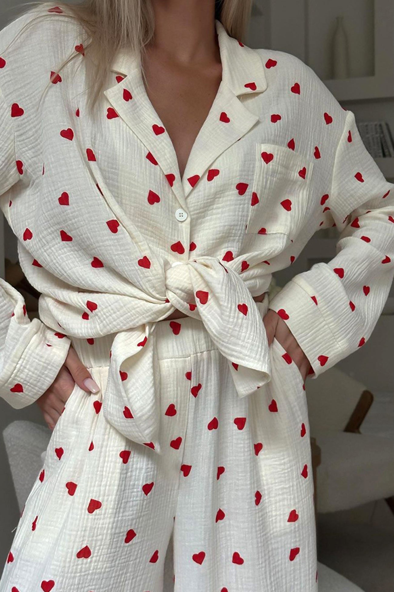 Ensemble Pyjama Imprimé Cœurs Femme
