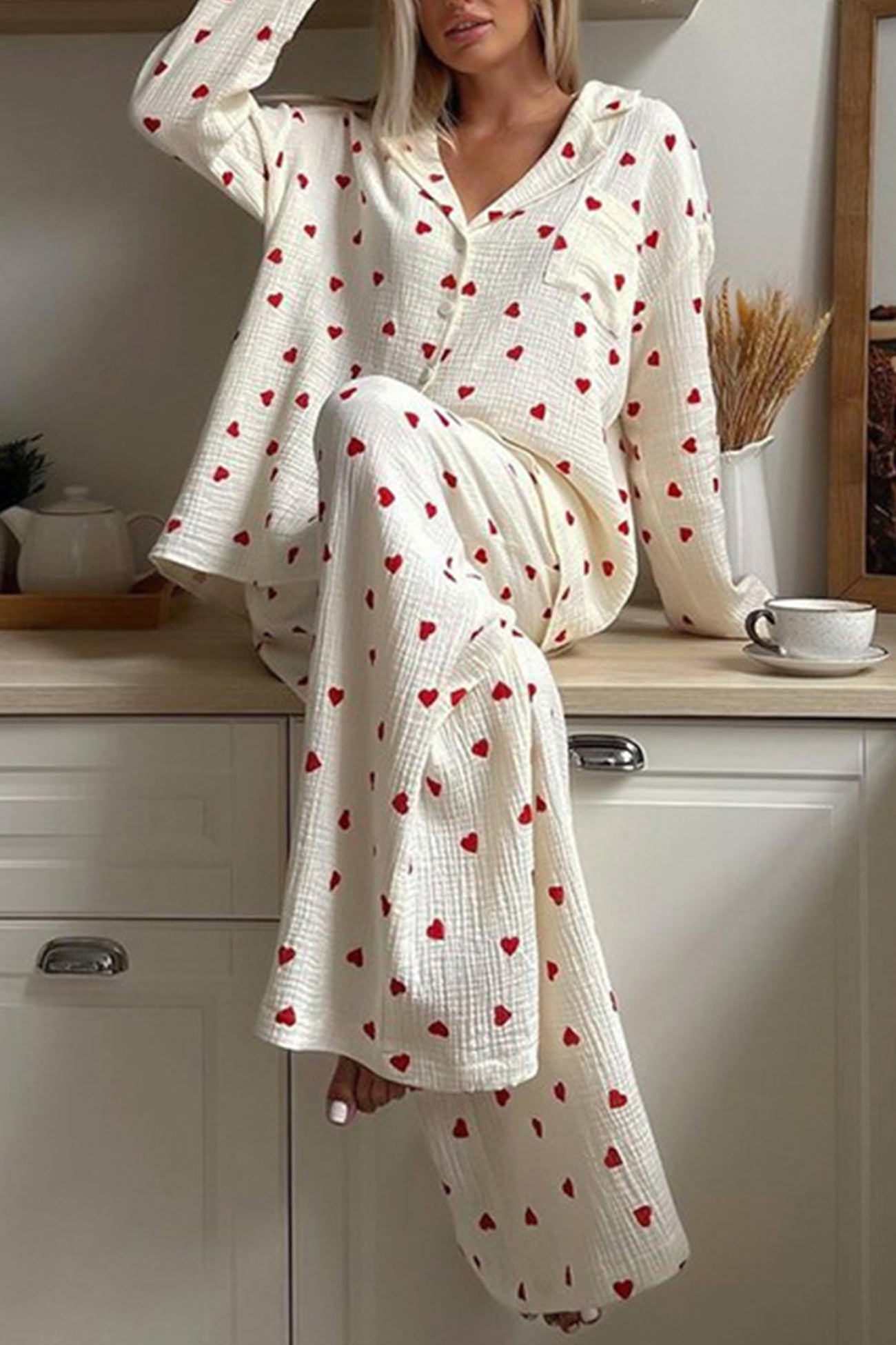 Ensemble Pyjama Imprimé Cœurs Femme
