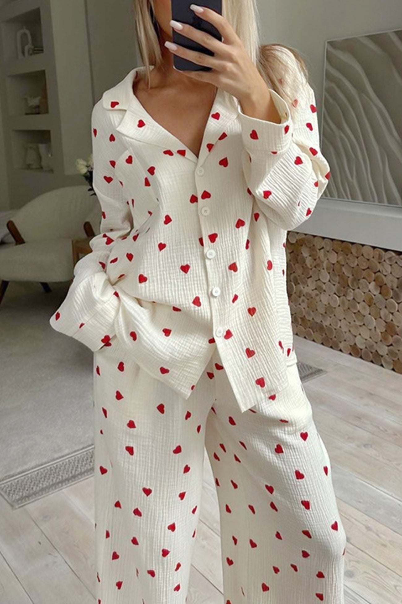 Ensemble Pyjama Imprimé Cœurs Femme