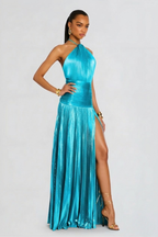 Robe Longue Plissée à Col Halter Femme