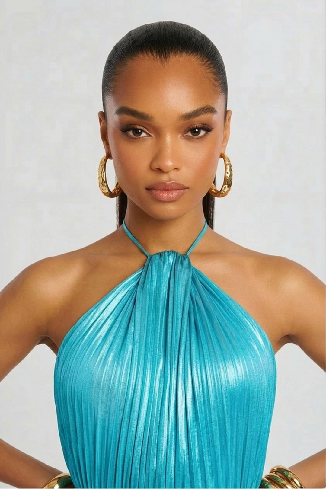 Robe Longue Plissée à Col Halter Femme