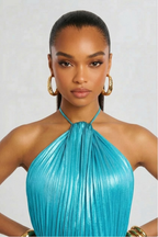 Robe Longue Plissée à Col Halter Femme