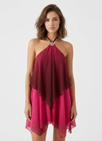 Robe Courte Drapée à Col Halter Femme