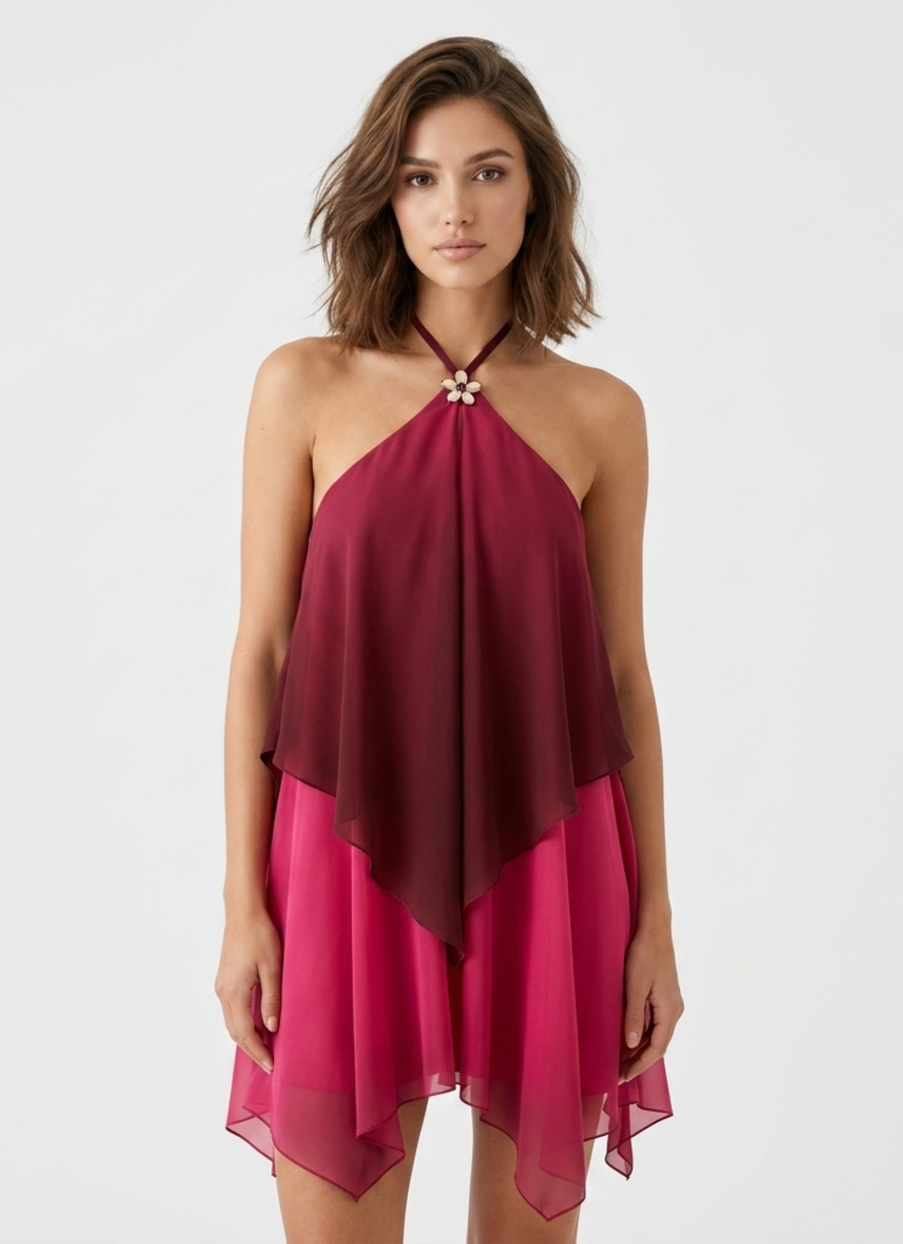 Robe Courte Drapée à Col Halter Femme