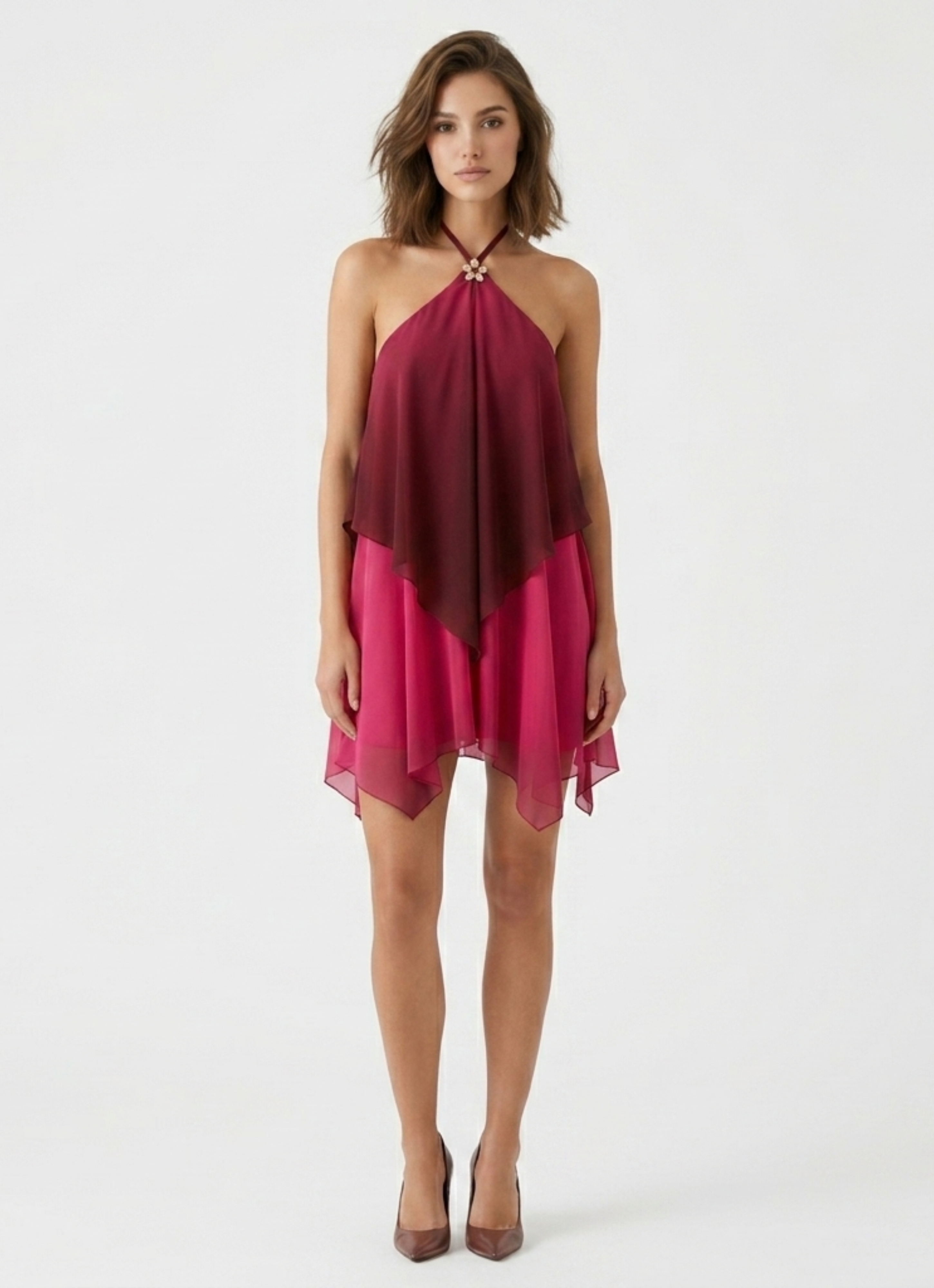 Robe Courte Drapée à Col Halter Femme