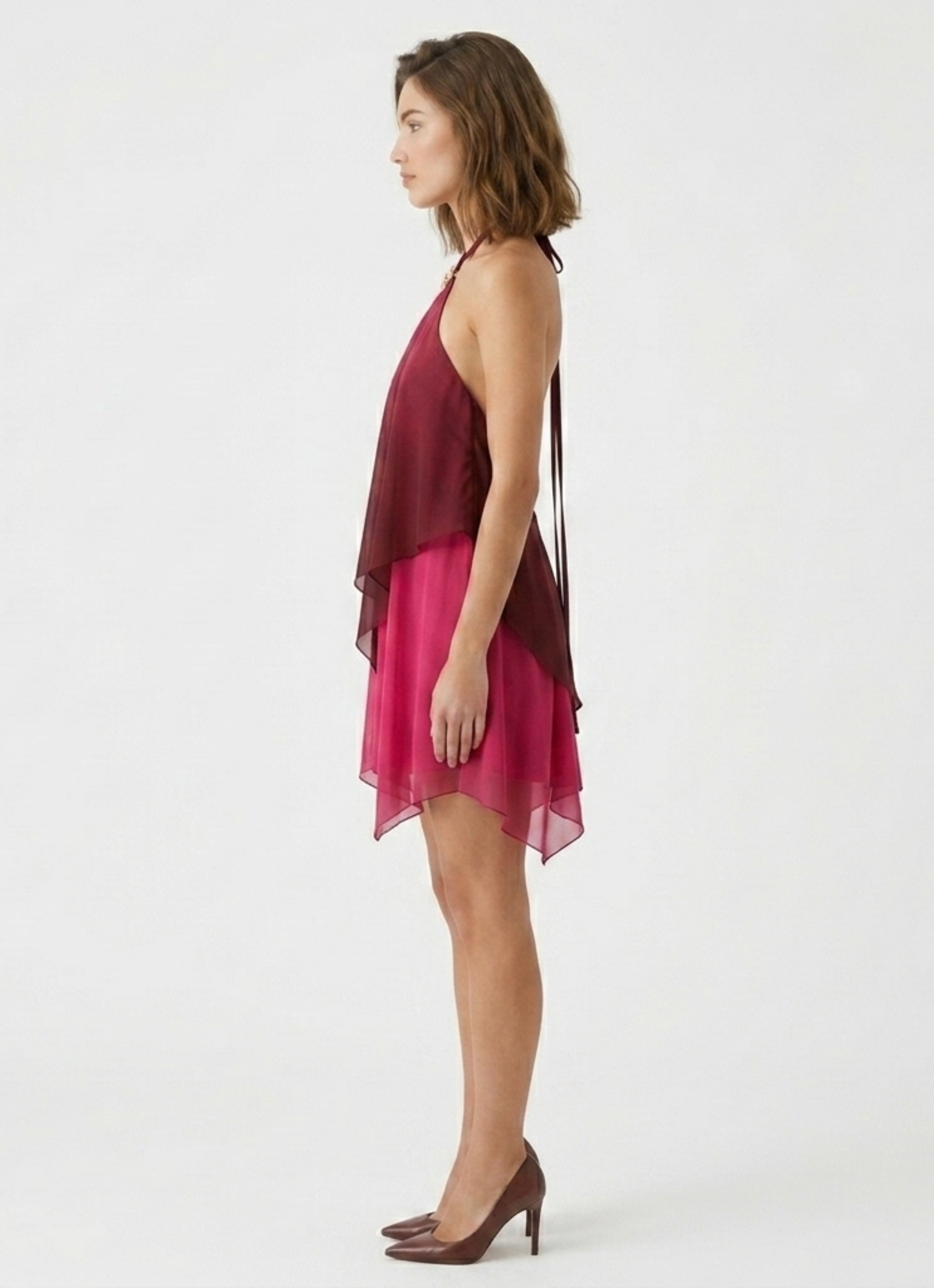 Robe Courte Drapée à Col Halter Femme