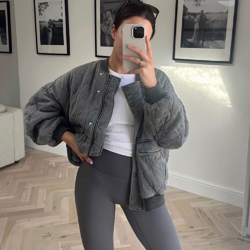 Blouson Matelassé Oversize à Col Montant