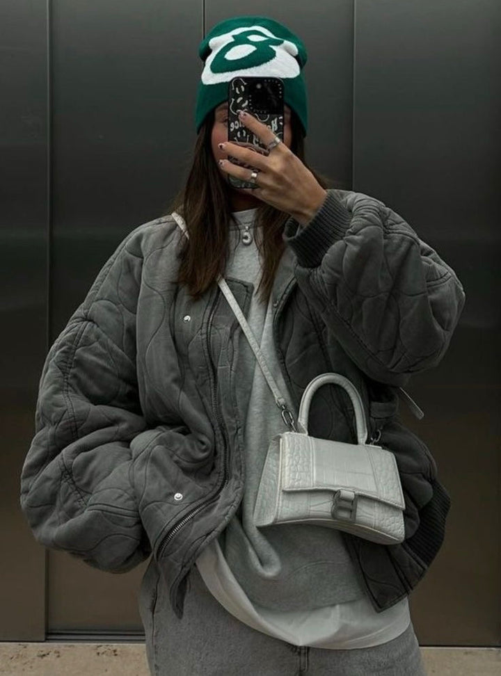 Blouson Matelassé Oversize à Col Montant