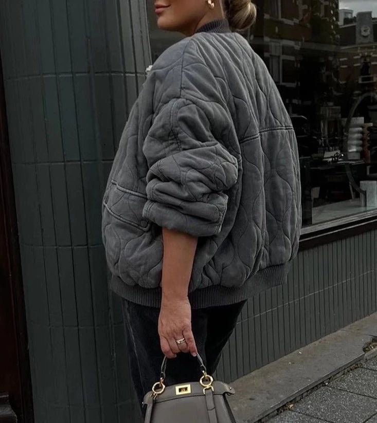 Blouson Matelassé Oversize à Col Montant