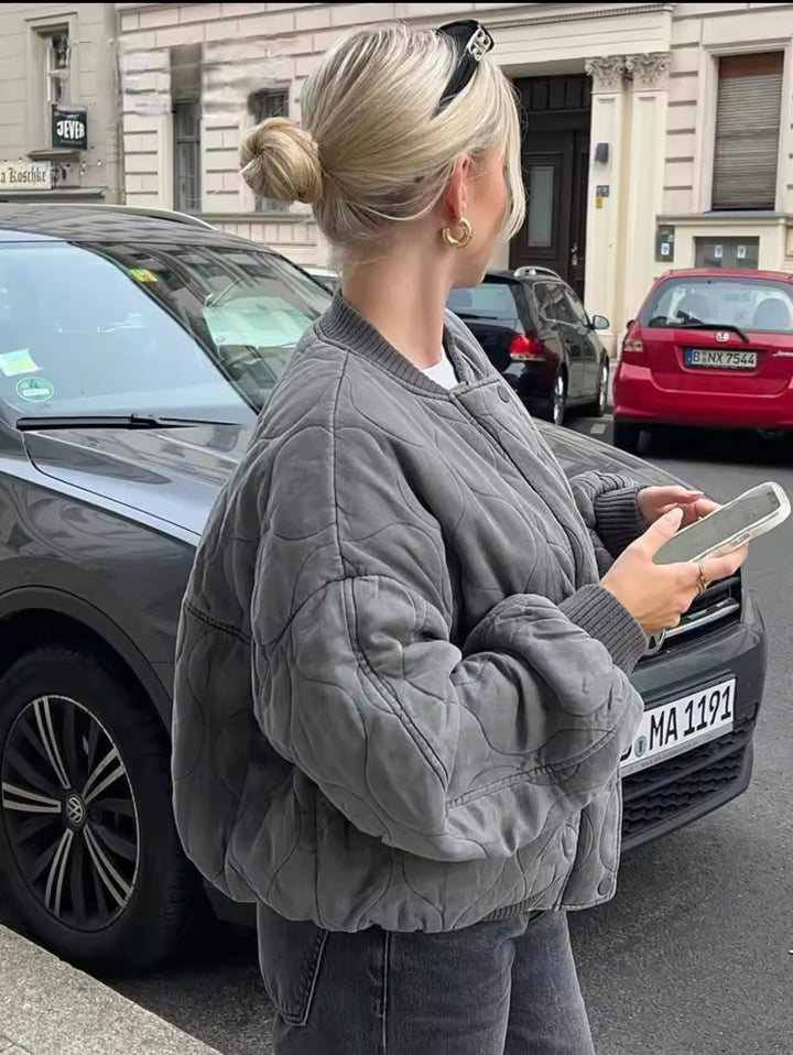 Blouson Matelassé Oversize à Col Montant