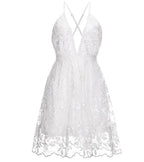 Robe Courte en Dentelle Florale à Décolleté Plongeant