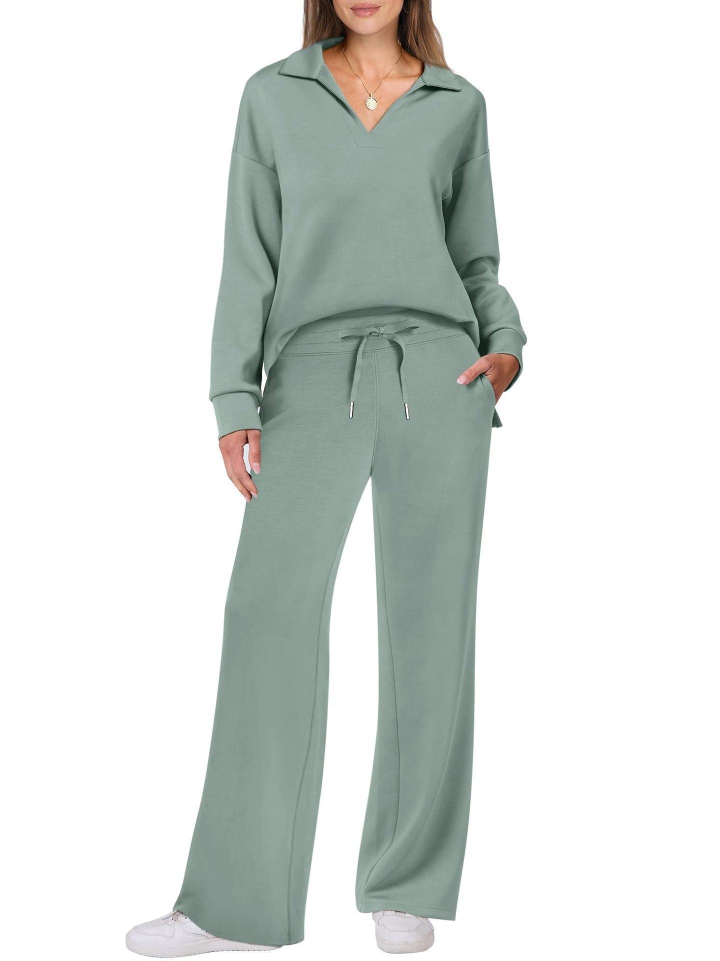 Ensemble Maille Col V et Pantalon Large