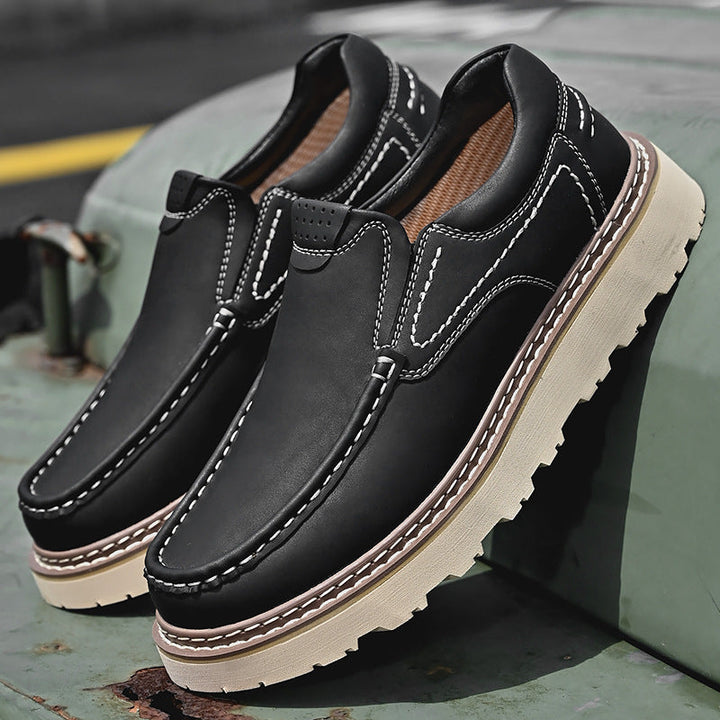 Chaussures Slip-On en Cuir Semelle Épaisse Confort et Style Urbain
