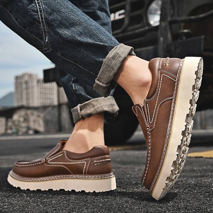 Chaussures Slip-On en Cuir Semelle Épaisse Confort et Style Urbain