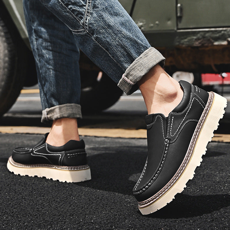 Chaussures Slip-On en Cuir Semelle Épaisse Confort et Style Urbain