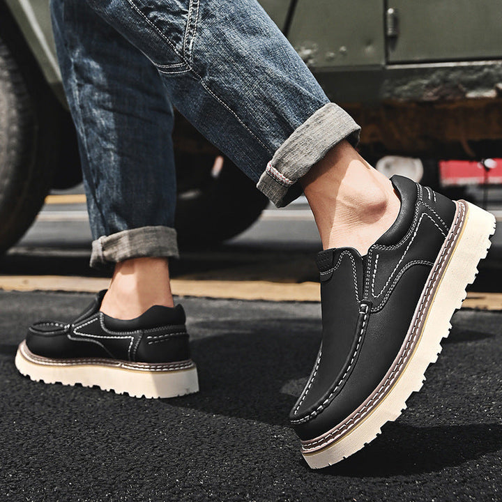 Chaussures Slip-On en Cuir Semelle Épaisse Confort et Style Urbain