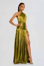Robe Longue Plissée à Col Halter Femme