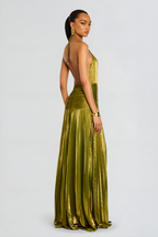 Robe Longue Plissée à Col Halter Femme