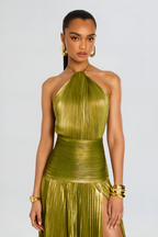 Robe Longue Plissée à Col Halter Femme