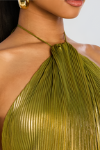 Robe Longue Plissée à Col Halter Femme