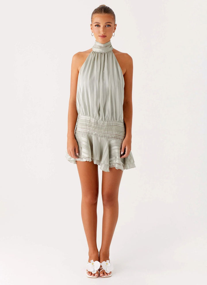 Robe Courte Plissée à Col Halter Femme