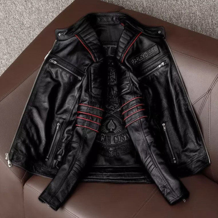 Blouson Motard en Cuir Style Biker et Confort Premium