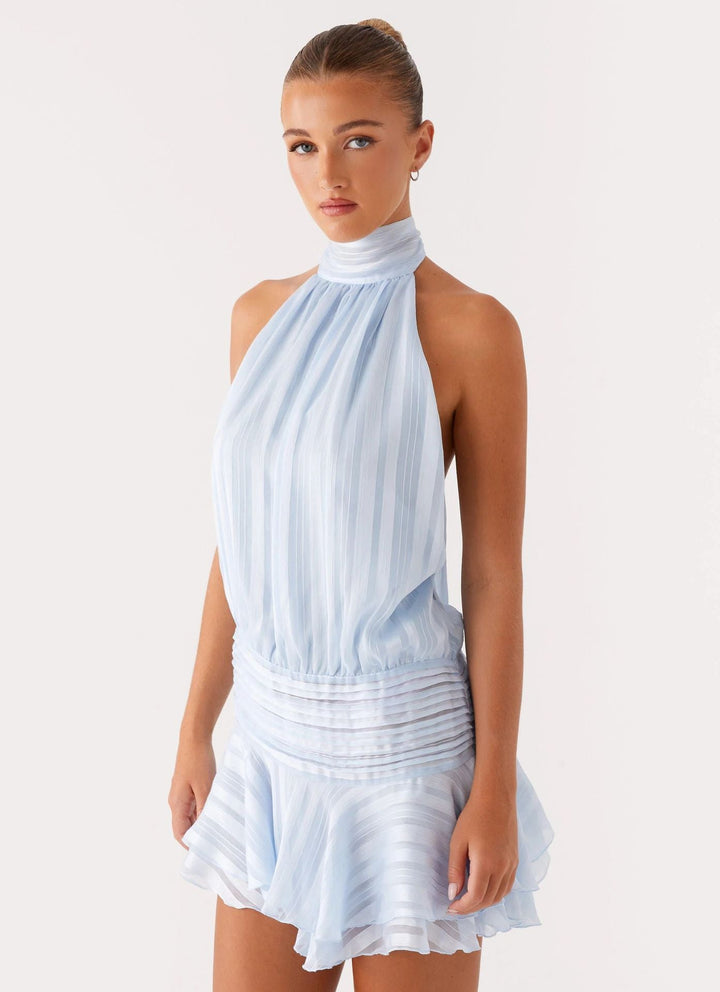 Robe Courte Plissée à Col Halter Femme