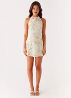 Robe Courte Brodée Sans Manches Femme