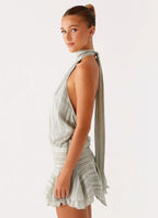 Robe Courte Plissée à Col Halter Femme