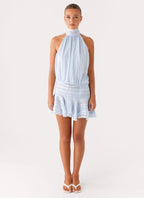 Robe Courte Plissée à Col Halter Femme