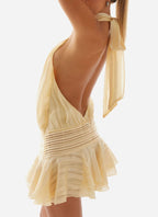 Robe Courte Plissée à Col Halter Femme