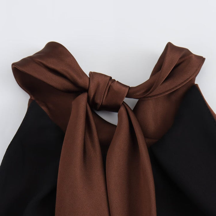 Robe Longue Satinée à Col Noué Dos Nu