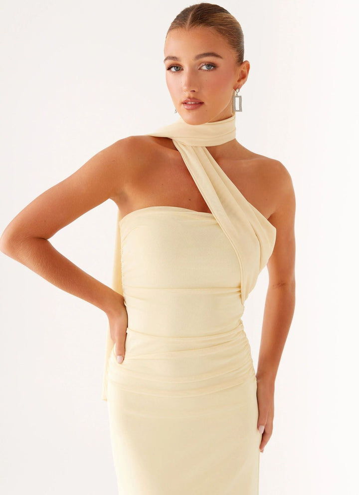 Robe Longue Asymétrique à Col Montant Femme