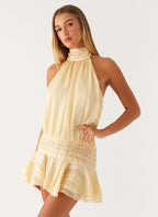 Robe Courte Plissée à Col Halter Femme