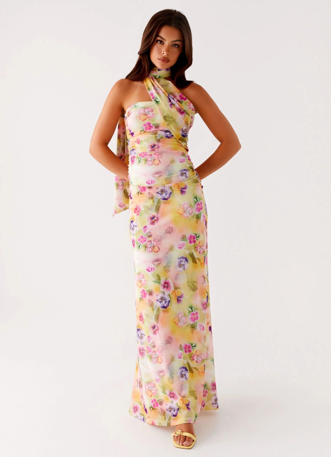 Robe Longue Asymétrique à Col Montant Femme