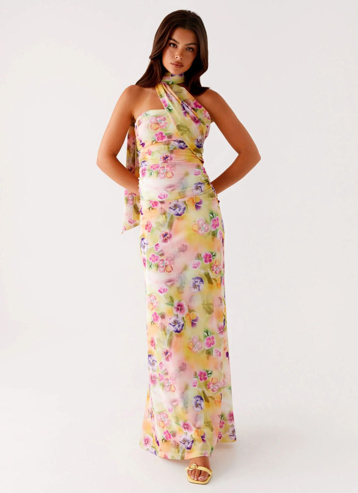 Robe Longue Asymétrique à Col Montant Femme