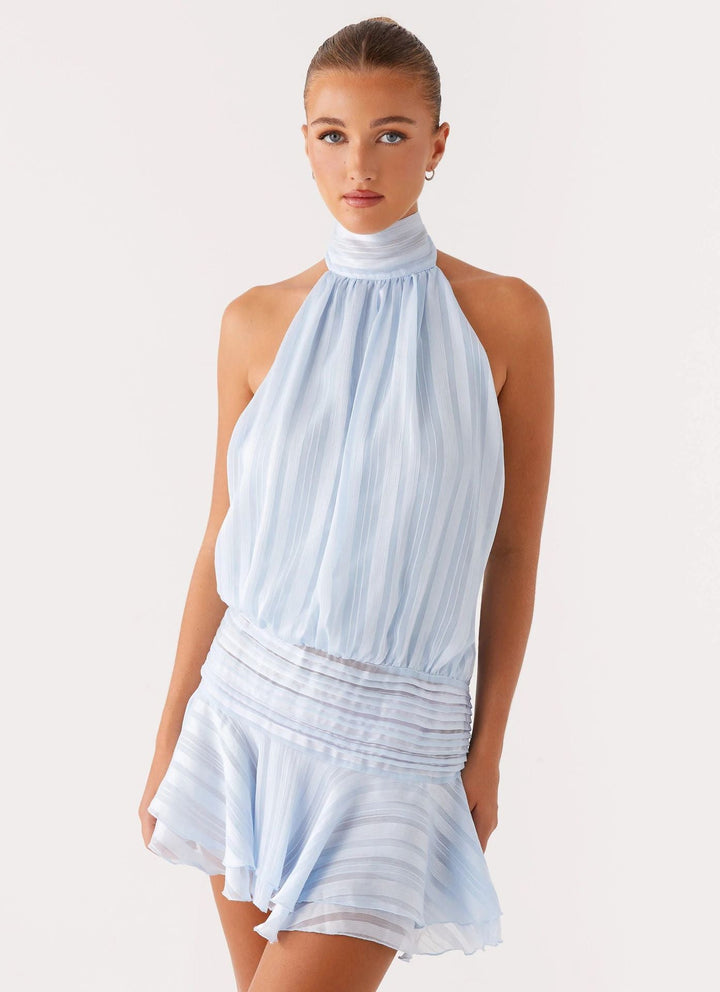 Robe Courte Plissée à Col Halter Femme