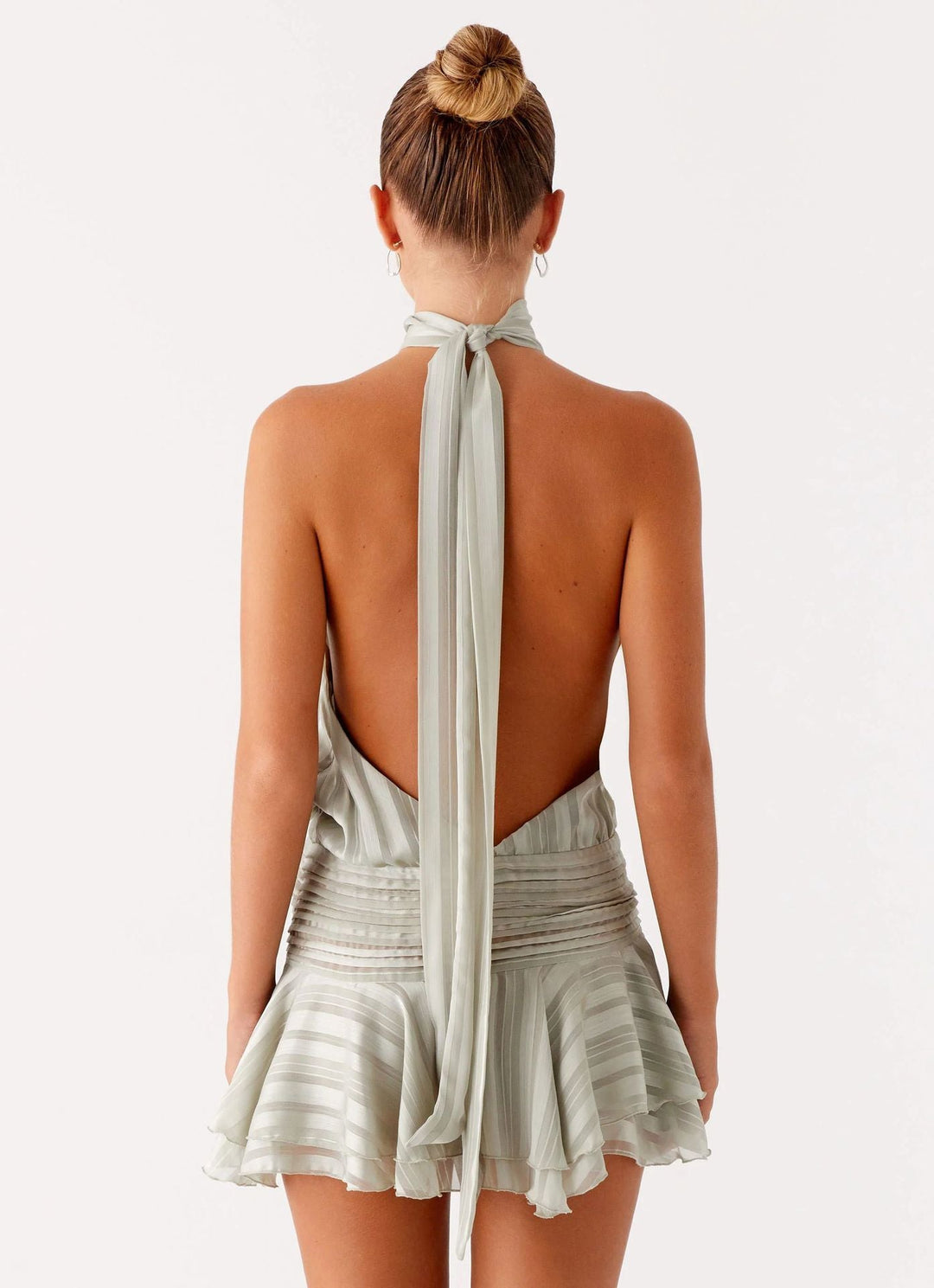 Robe Courte Plissée à Col Halter Femme