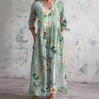 Robe Longue Imprimée à Col V Femme