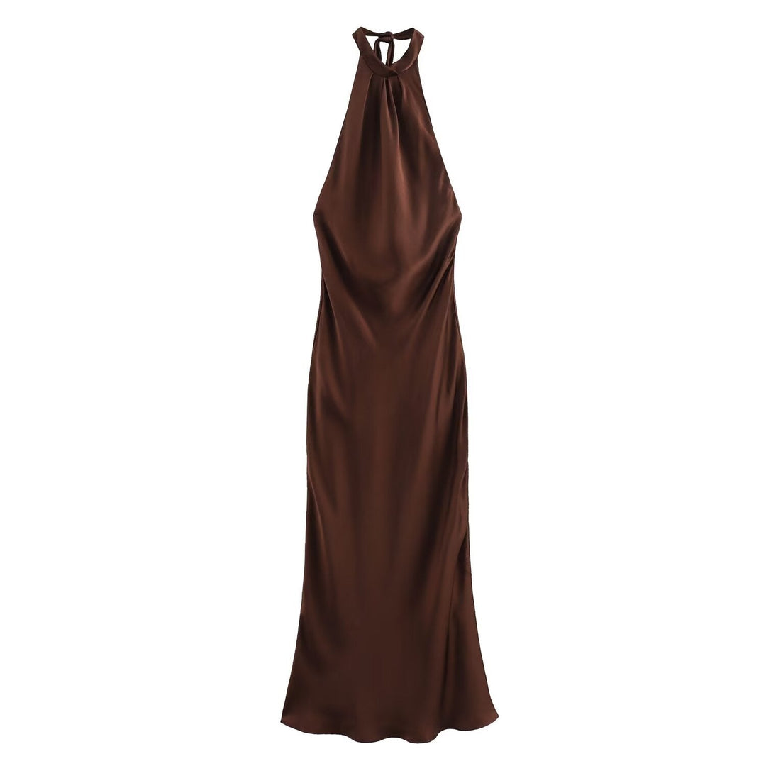Robe Longue Satinée à Col Noué Dos Nu