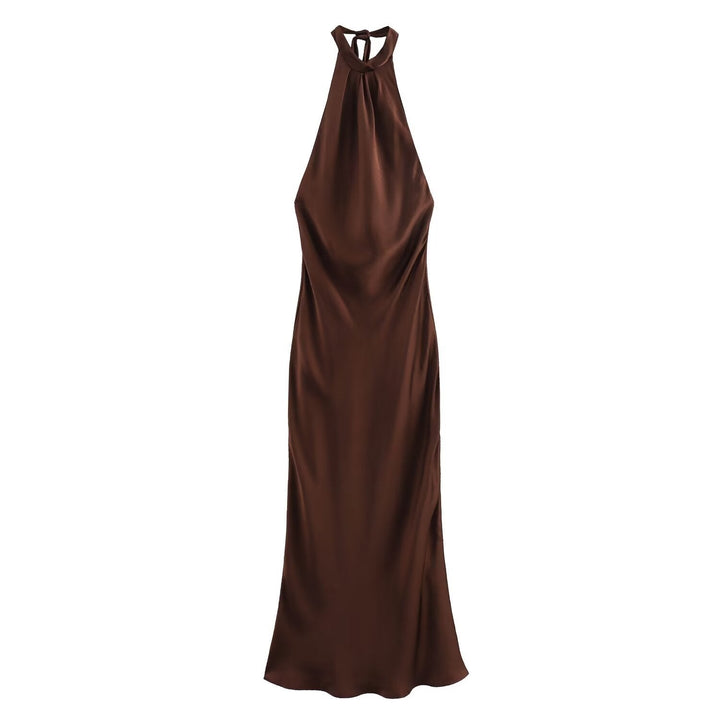 Robe Longue Satinée à Col Noué Dos Nu