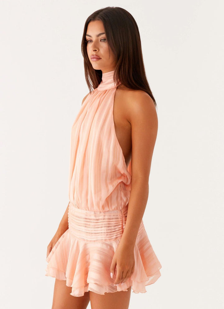 Robe Courte Plissée à Col Halter Femme
