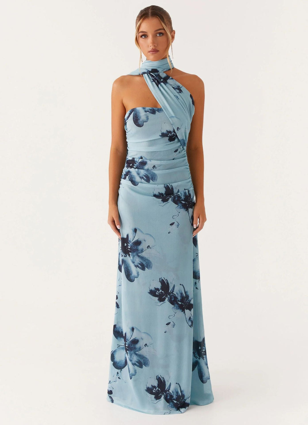 Robe Longue Asymétrique à Col Montant Femme