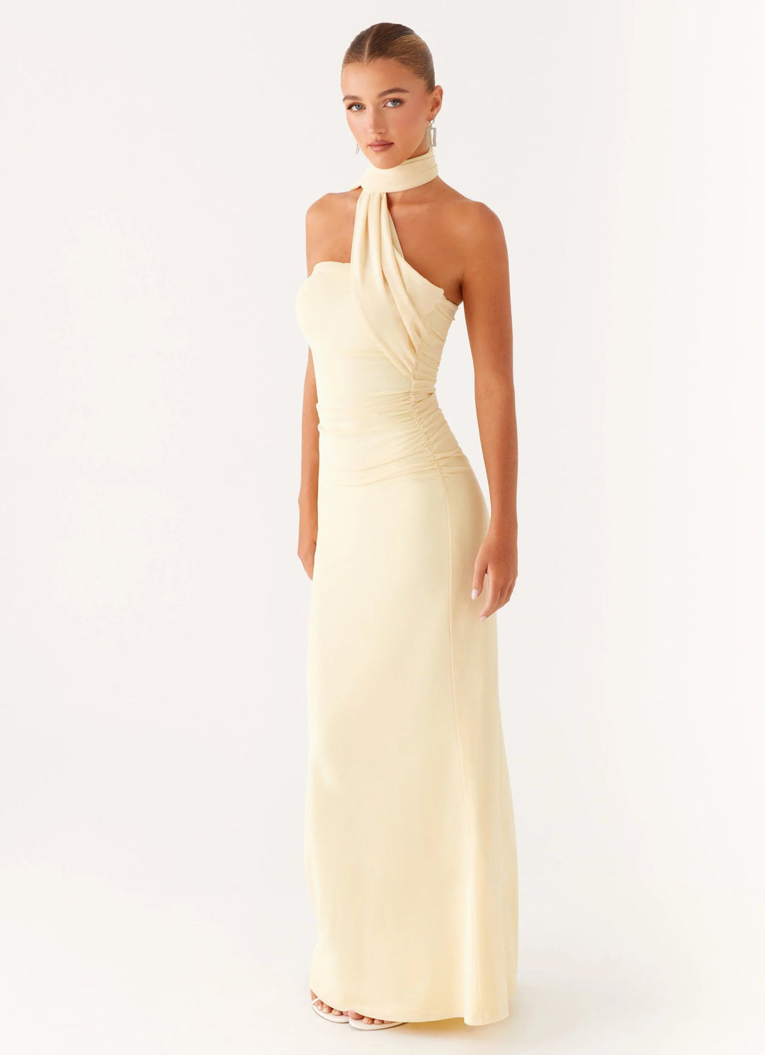 Robe Longue Asymétrique à Col Montant Femme